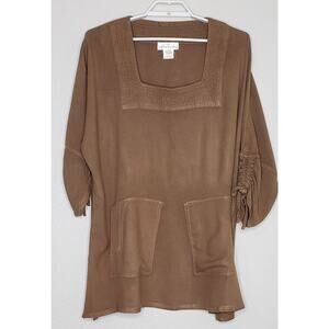 Soft Surroundings Womens Tunic Top One Size Adjustable Sleeve Brown Square Neck